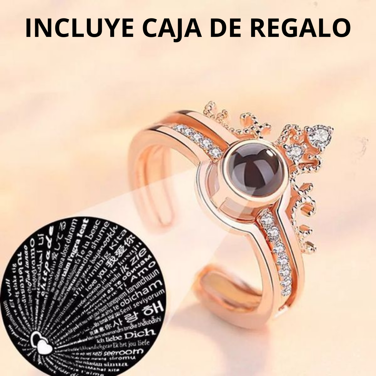 Anillo Te amo 100 idiomas + Caja Regalo